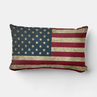Vintage Patriotic Rustic Grunge USA American Flag Lumbar Cushion