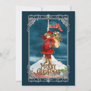 Vintage Patriotic Santa Holiday Card