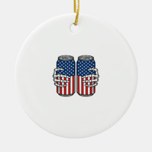 Vintage Patriotic Skeleton Hands Holding Cans Vect Ceramic Tree Decoration