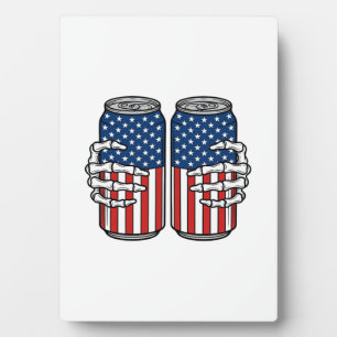 Vintage Patriotic Skeleton Hands Holding Cans Vect Plaque