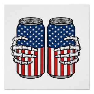 Vintage Patriotic Skeleton Hands Holding Cans Vect Poster