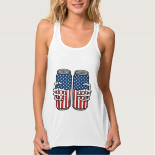 Vintage Patriotic Skeleton Hands Holding Cans Vect Singlet
