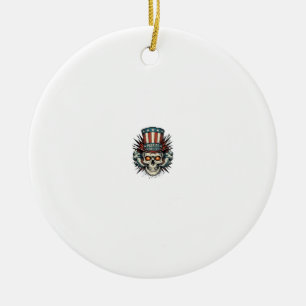 Vintage Patriotic Skull Top Hat T-Shirt Design_1 Ceramic Tree Decoration