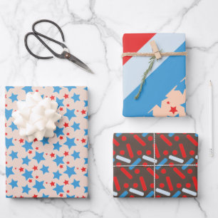 Vintage Patriotic Stars Stripes Sprinkles Blue Wrapping Paper Sheet