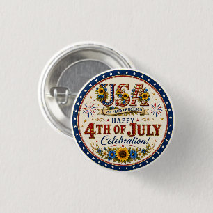 Vintage Patriotic Sunflower 4th of July 250 Years 3 Cm Round Badge