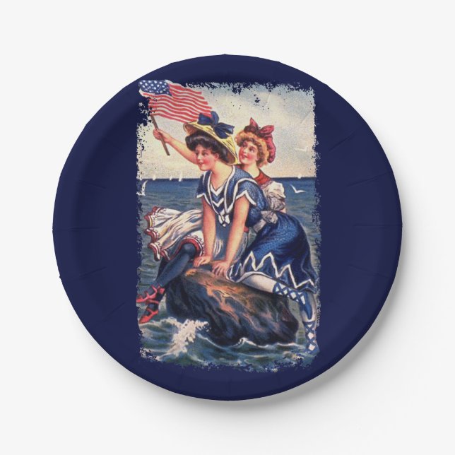 Vintage Patriotic Swimmers Paper Plate (Front)