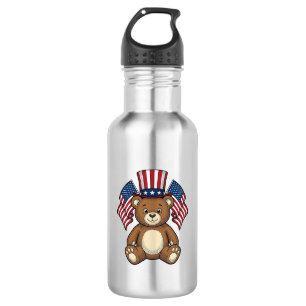 Vintage Patriotic Teddy Bear Vector Design_1 532 Ml Water Bottle