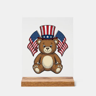 Vintage Patriotic Teddy Bear Vector Design_1 Acrylic Sign