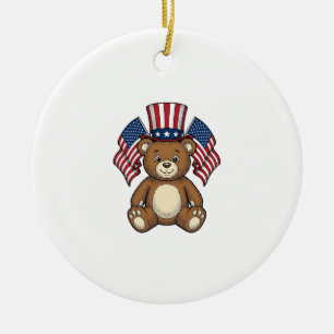 Vintage Patriotic Teddy Bear Vector Design_1 Ceramic Tree Decoration