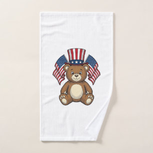 Vintage Patriotic Teddy Bear Vector Design_1 Hand Towel