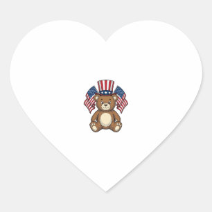Vintage Patriotic Teddy Bear Vector Design_1 Heart Sticker