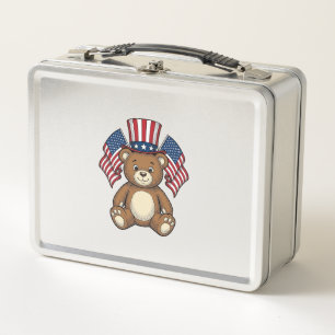 Vintage Patriotic Teddy Bear Vector Design_1 Metal Lunch Box