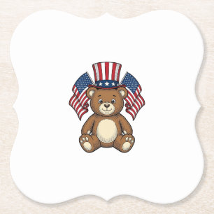 Vintage Patriotic Teddy Bear Vector Design_1 Paper Coaster