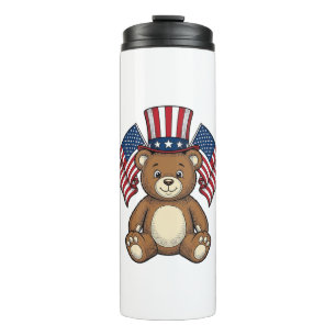 Vintage Patriotic Teddy Bear Vector Design_1 Thermal Tumbler