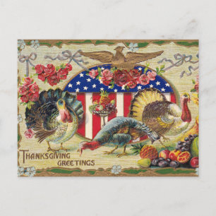 Vintage Patriotic Thanksgiving Greetings Holiday Postcard