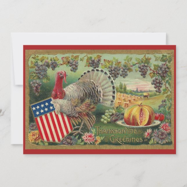 Vintage Patriotic Thanksgiving Greetings Turkey Card (Front)