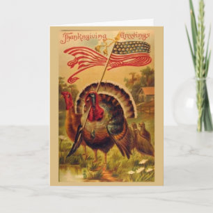 Vintage - Patriotic Thanksgiving Turkeys, Holiday Card