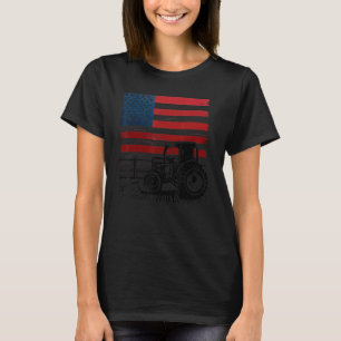 Vintage patriotic tractor on a farm American flag T-Shirt
