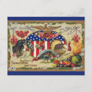 Vintage Patriotic Turkey Flag Eagle Thanksgiving Postcard