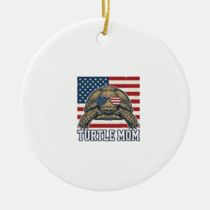Vintage Patriotic Turtle Mum Shirt Design_1 Ceramic Tree Decoration