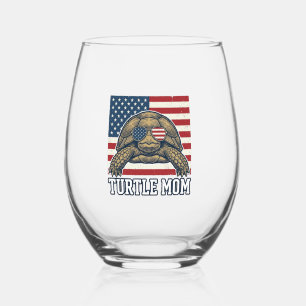 Vintage Patriotic Turtle Mum Shirt Design_1 Stemless Wine Glass