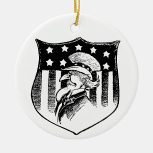 Vintage Patriotic Uncle Sam and American Flag Ceramic Tree Decoration
