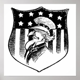Vintage Patriotic Uncle Sam and American Flag Poster