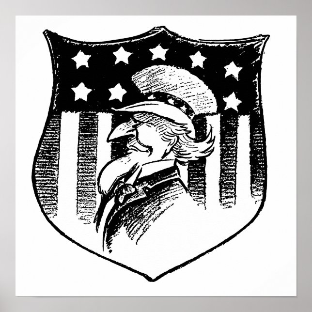 Vintage Patriotic Uncle Sam and American Flag Poster (Front)