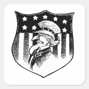 Vintage Patriotic Uncle Sam and American Flag Square Sticker