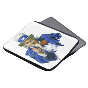Vintage Patriotic Uncle Sam with Star Hat and Gun Laptop Sleeve