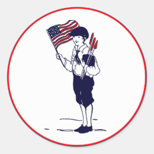 Vintage Patriotic US Flag and Fireworks Boy Classic Round Sticker