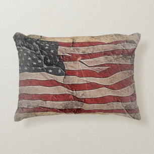Vintage Patriotic USA Flag on Stone Wall Decorative Cushion