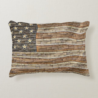 Vintage Patriotic USA Flag on Stone Wall Decorative Cushion