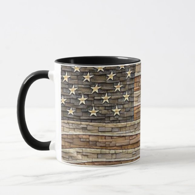 Vintage Patriotic USA Flag on Stone Wall Mug (Left)