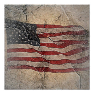 Vintage Patriotic USA Flag on Stone Wall Poster