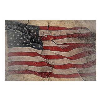 Vintage Patriotic USA Flag on Stone Wall Poster