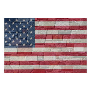 Vintage Patriotic USA Flag on Stone Wall Poster
