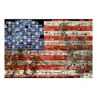 Vintage Patriotic USA Flag on Stone Wall