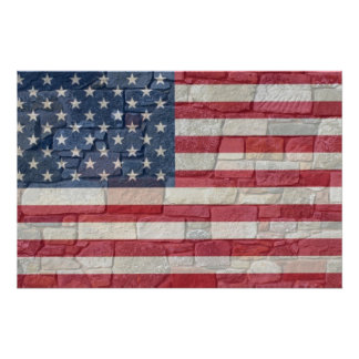 Vintage Patriotic USA Flag on Stone Wall Poster