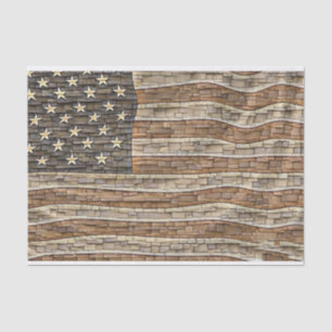 Vintage Patriotic USA Flag on Stone Wall Tissue Paper