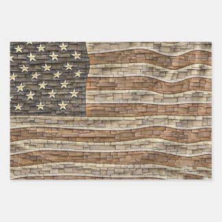 Vintage Patriotic USA Flag on Stone Wall Wrapping Paper Sheet