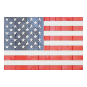 Vintage Patriotic USA Flag on Wooden Fence Poster