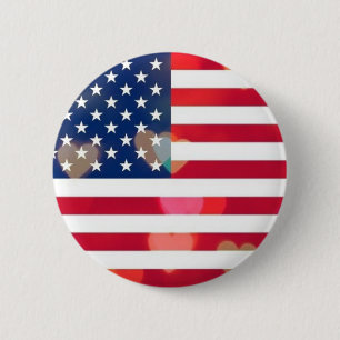 Vintage Patriotic USA Flag with colourful hearts 6 Cm Round Badge