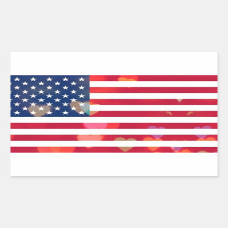 Vintage Patriotic USA Flag with colourful hearts Rectangular Sticker