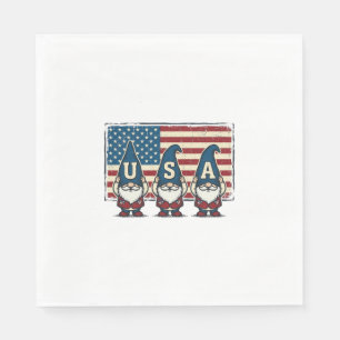 Vintage Patriotic USA Gnomes White Shirt Design_1 Napkin
