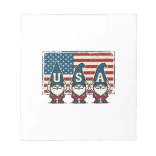 Vintage Patriotic USA Gnomes White Shirt Design_1 Notepad