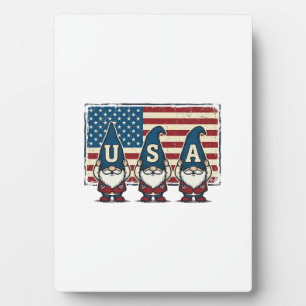 Vintage Patriotic USA Gnomes White Shirt Design_1 Plaque