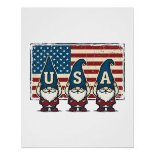 Vintage Patriotic USA Gnomes White Shirt Design_1 Poster