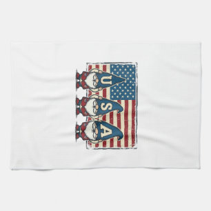 Vintage Patriotic USA Gnomes White Shirt Design_1 Tea Towel