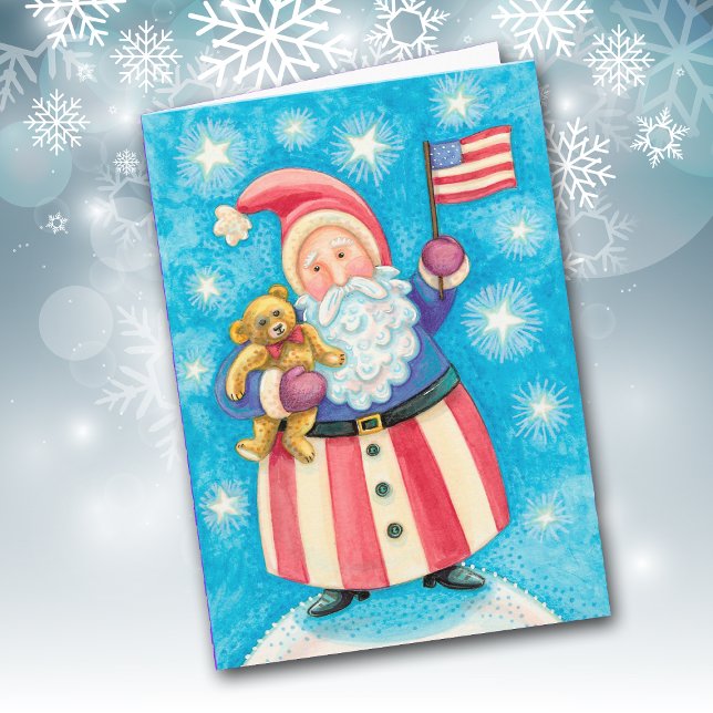 Vintage Patriotic USA Santa Holiday Card (Creator Uploaded)